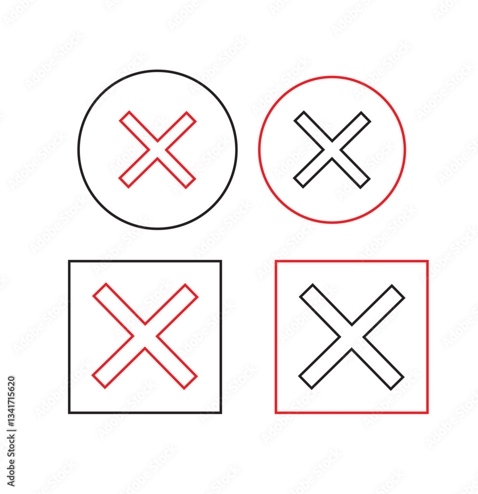 Poster close icon set. delete icon vector. cross sign cross mark icon .