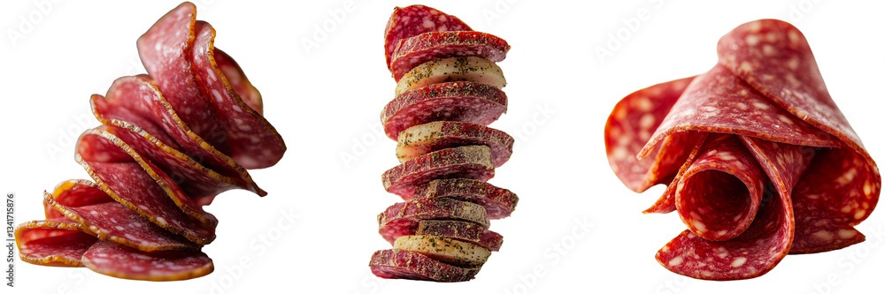 Poster Transparent background featuring isolated slices of salami made by Generative Ai