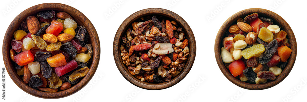 Poster A transparent background isolates a wooden bowl filled with mixed nuts, a creation of Generative Ai
