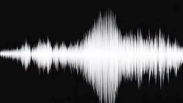 Sound wave graphic in white on black background, copy space
