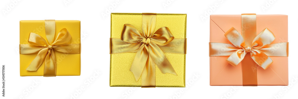Poster A transparent background provides the setting for a gift box adorned with a golden ribbon and bow, generated by Ai