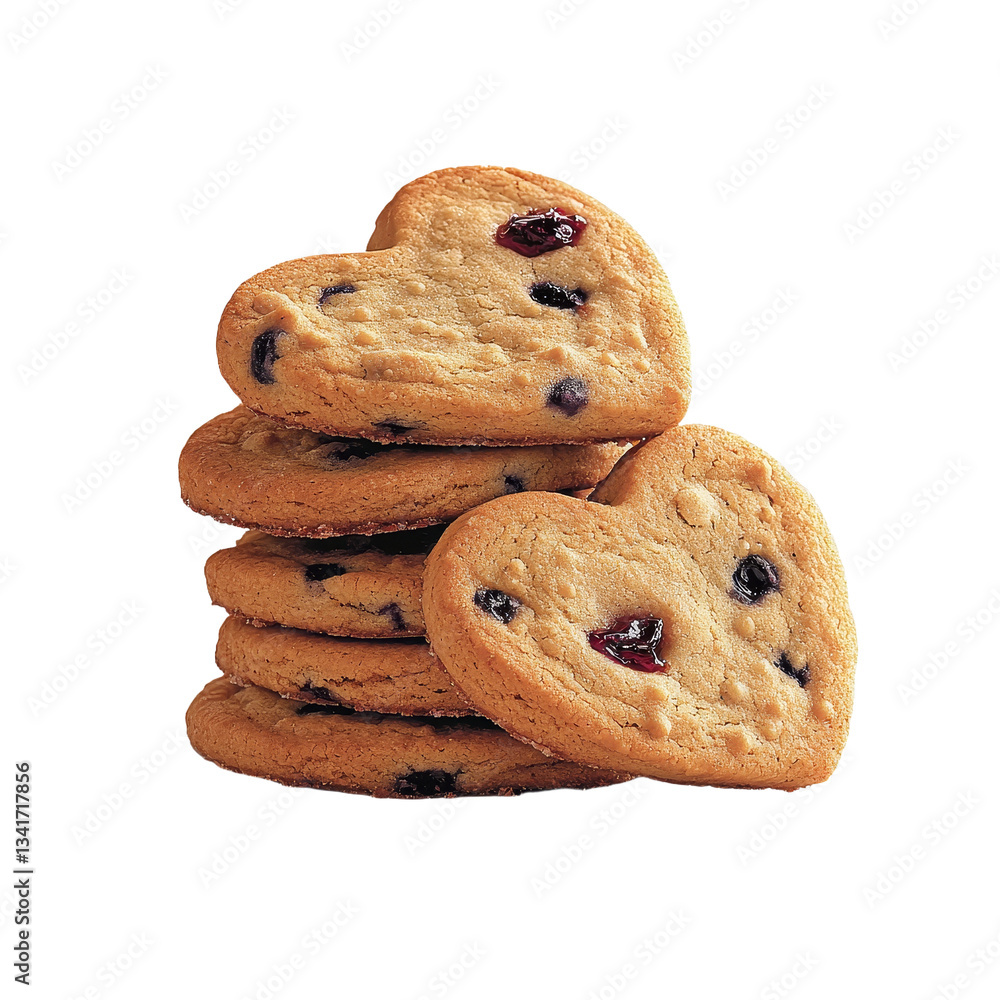 Aufkleber Isolated on a transparent background is a stack of heart-shaped sandwich cookies with red jam, generated using Generative Ai