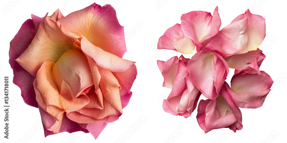 Aufkleber generative ai is used to create isolated pink rose petals on a transparent background