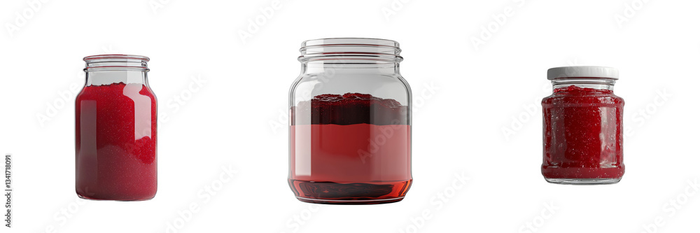 Poster Isolated on a transparent background is a glass jar containing strawberry jam, produced by Generative Ai