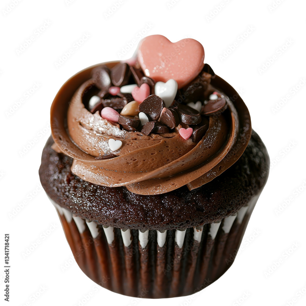 Poster a chocolate cupcake for valentine's day is isolated on a transparent background, created with genera