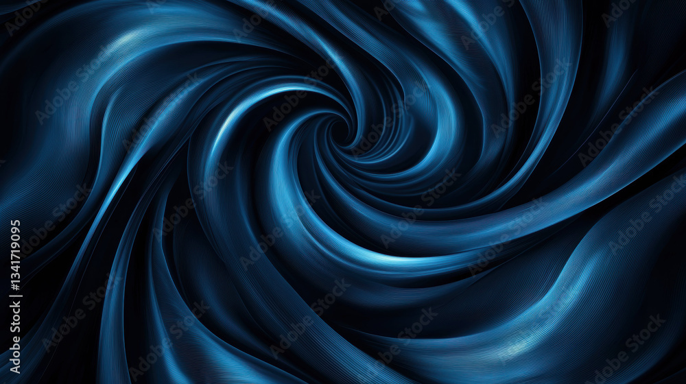 Poster swirling patterns in dark blue create mesmerizing and dynamic visual effect, evoking sense of depth 