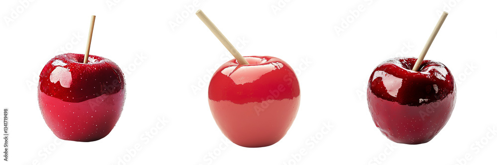 Poster On a transparent background, Generative Ai has generated an isolated image of a red candy apple with an attached wooden stick