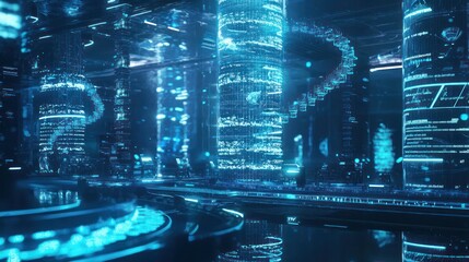 A futuristic concept of genetic engineering in a high-tech lab