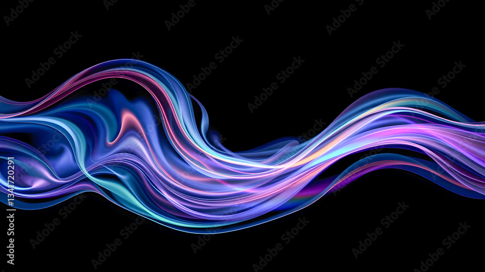 Poster abstract colorful background with smooth wavy lines in black and blue
