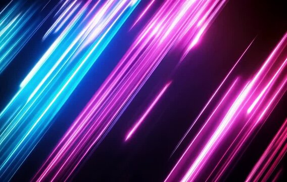 Abstract streaks of purple and blue glowing on dark background, copy space