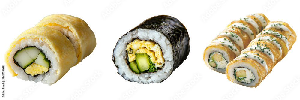 Poster On a transparent background, a realistic image of Tamako egg sushi is generated by Generative Ai
