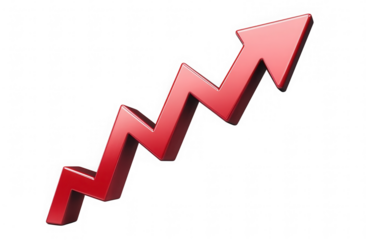 Red upward arrow graph showing rising trend, cut out