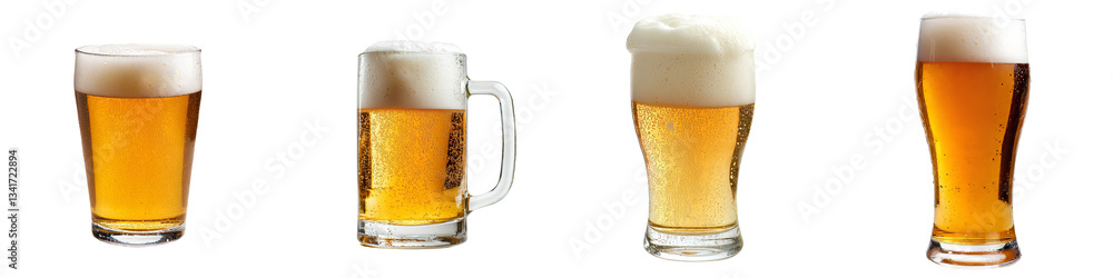 Poster Generative Ai has created an image of a golden beer glass with frothy foam and bubbles, a refreshing beverage often enjoyed during celebrations, isolated on a transparent background