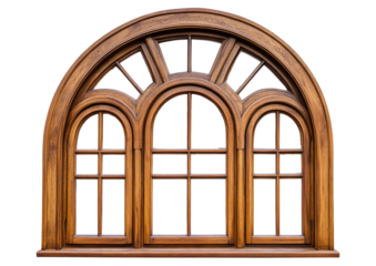 Wooden window arched design made wood has dark window
