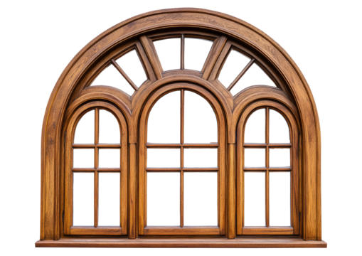 Wooden window arched design made wood has dark window