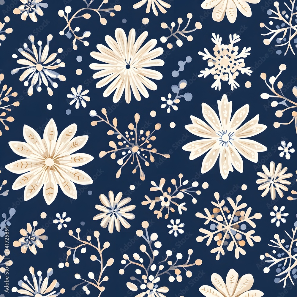 Aufkleber a seamless pattern of delicate snowflakes in different shapes and sizes on a cool blue background.