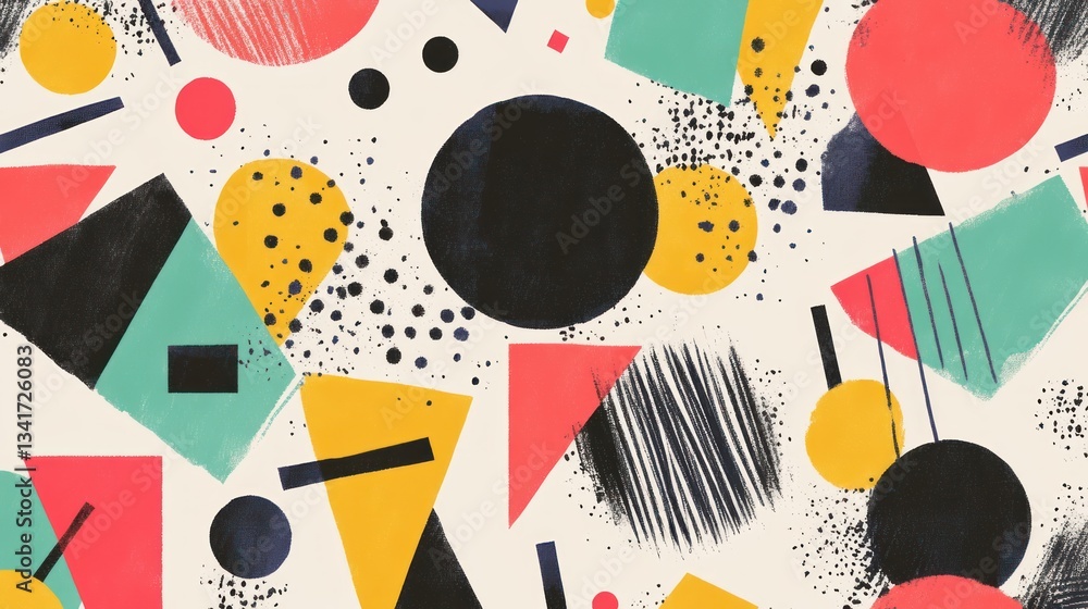 Poster a whimsical geometric design with hand-drawn lines and fragmented shapes like triangles