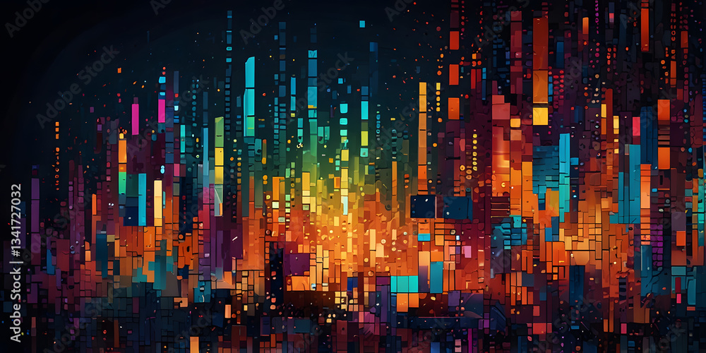 Poster digital data stream: an abstract composition showcasing a vibrant data stream, with dynamic, pixelat