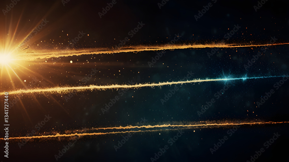 Poster celestial streams: dynamic abstract composition featuring bright celestial light streaks across the 