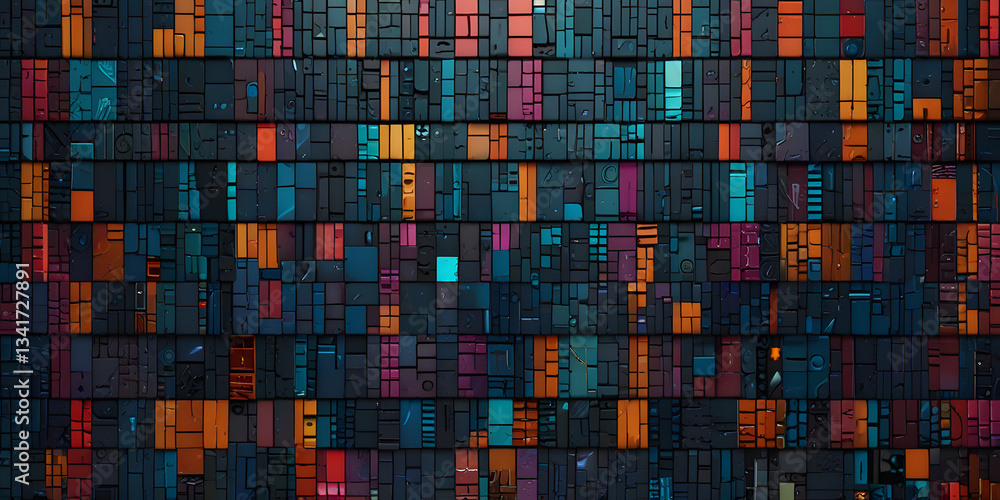 Poster digital mosaic: a captivating digital mosaic showcasing a vibrant grid of textured, geometric patter