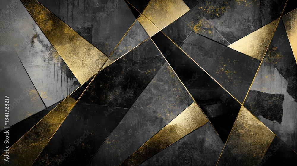 Poster an abstract geometric artwork showcasing large, bold lines and sharp angles in contrasting black and