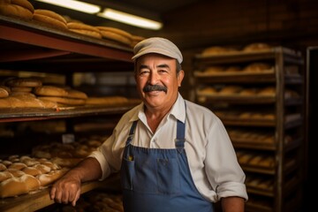 Portrait of a middle aged Hispanic worker in bakery
