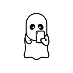 Ghost Using Smartphone – Haunted Tech, Glitching Pixels, Spectral Icon, Clipart