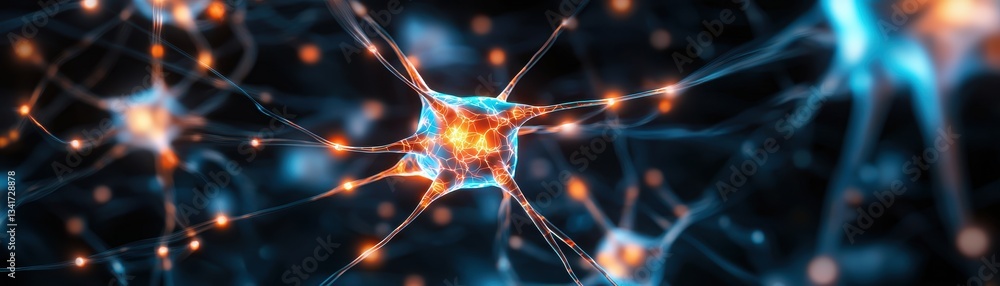 Poster vibrant neural network illustration showcasing interconnected neurons, emphasizing the beauty and co