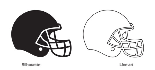 American Football Helmet Silhouette Vector, football helmet line art vector outline drawing