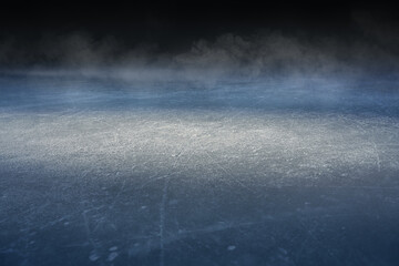  Hockey ice rink sport arena empty field - stadium with ice skates tracks. Winter sports texture.