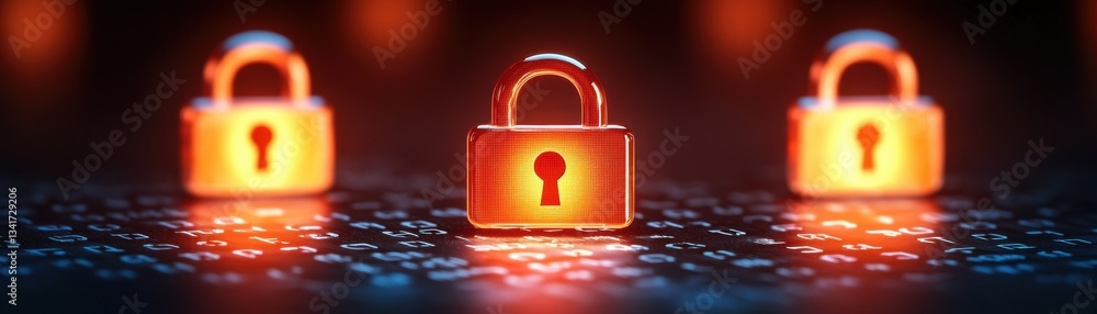 Aufkleber digital illustration of glowing padlocks representing cybersecurity and data protection in a tech-in