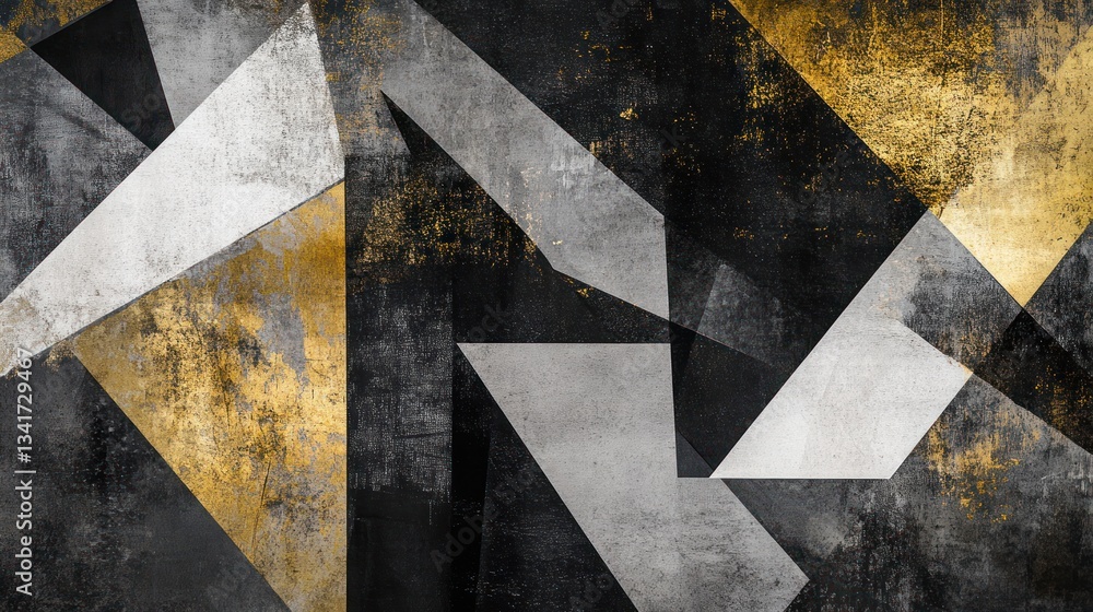 Aufkleber an asymmetrical abstract design using large, scattered geometric forms in various shades of black