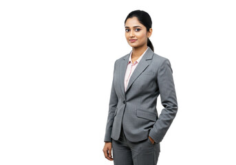 young indian business woman standing isolated on White background