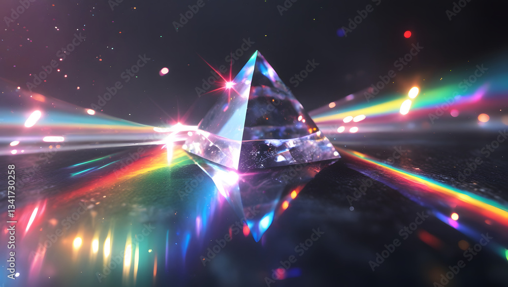 Poster prismatic display: capturing the brilliance of light as it refracts through a crystal pyramid, produ