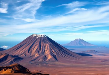 Majestic Teide volcano dominates the landscape, a distant, snow-capped peak under a vast sky, shadow, tenerife