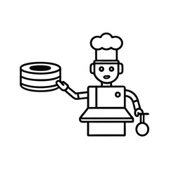 Robot Chef Flipping Pancakes – AI Culinary Icon, Mechanical Arms, Futuristic Digital Design