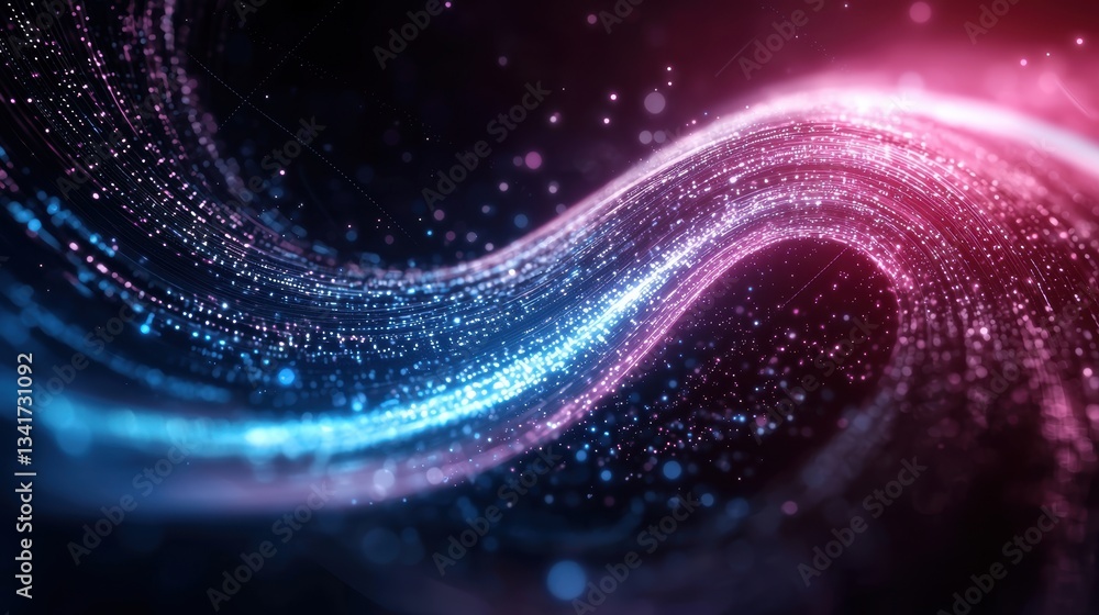 Poster vibrant abstract swirl of colorful light and particles creating a dynamic digital effect.