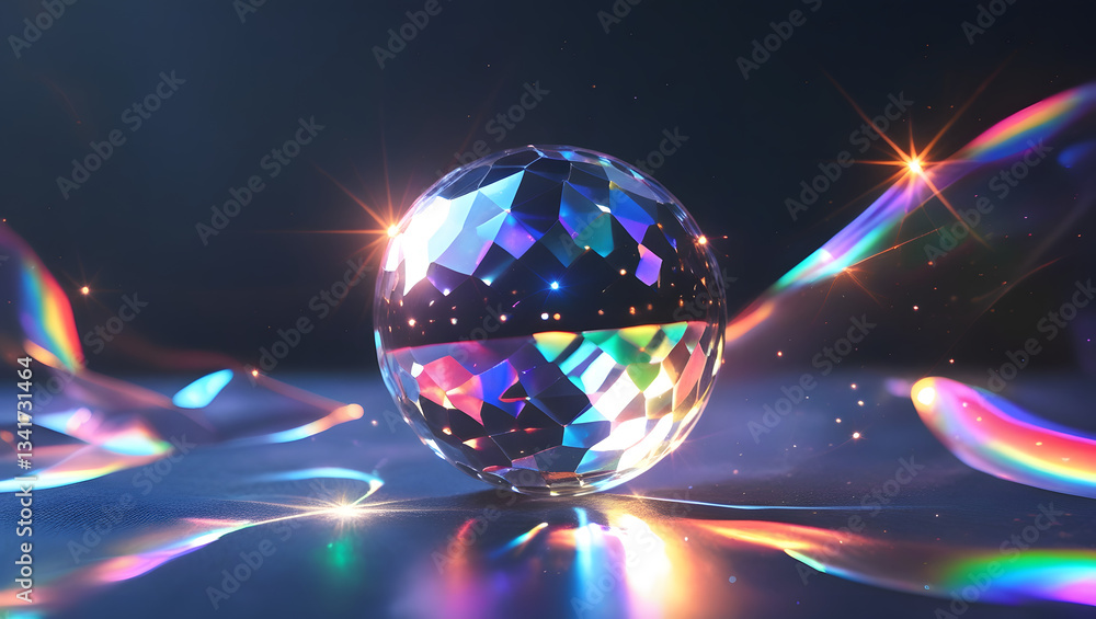 Aufkleber prismatic sphere: a mesmerizing, multifaceted sphere reflects a dazzling array of colors, capturing 