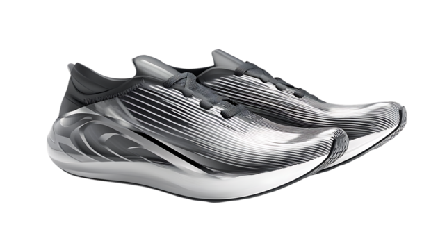 Sleek pair of running shoes in metallic grayscale tones