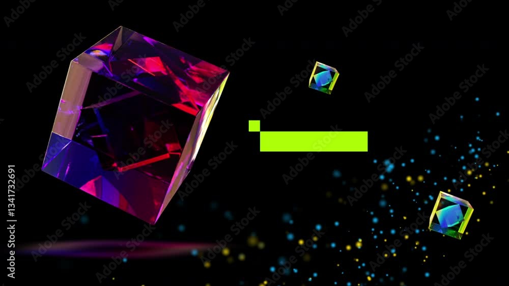 Poster abstract geometric prisms and cubes with colorful reflections animation