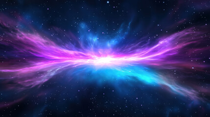 Fototapeta premium Cosmic explosion with vibrant purple and blue nebula swirling around bright center in deep space. Perfect for astronomy projects and science fiction designs