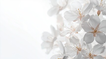 White cherry blossoms, close-up, blurred background, white background, high-definition photography, high resolution, high quality