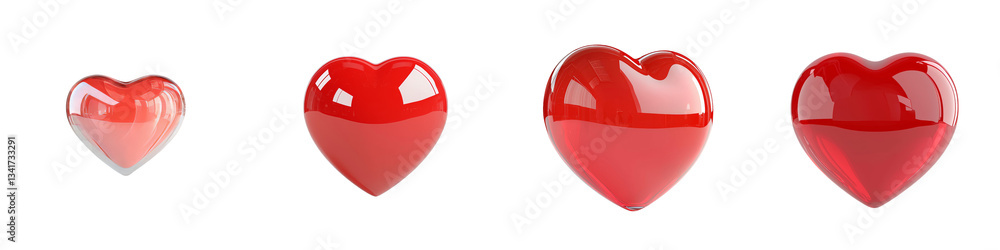 Poster the visual presents a 3d red heart with a velvety finish, set against a clean white background, prod