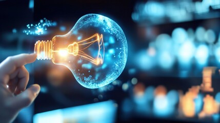 Innovative light bulb concept modern technology setting digital art futuristic environment close-up view inspiration and creativity