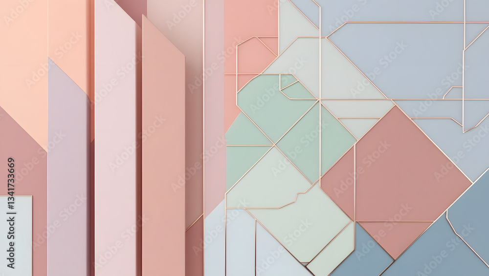 Poster geometric pastel delight: a captivating array of pastel-colored geometric shapes creating a visually