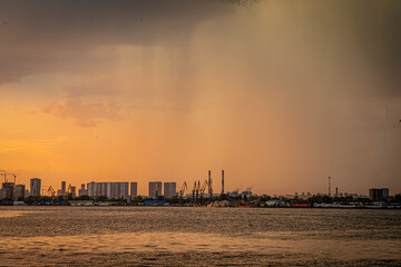 heavy rain storm in the city