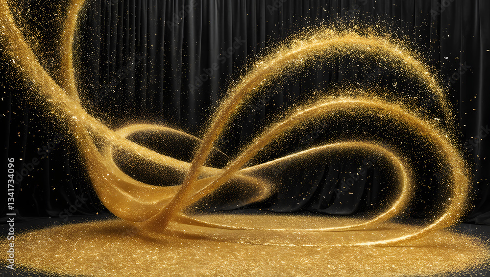 Poster swirling gold: dynamic trails of glittering gold dust dance and flow, creating an abstract symphony 