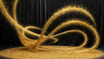 Swirling Gold: Dynamic trails of glittering gold dust dance and flow, creating an abstract symphony of light and form, and transforming the empty space into something special. 