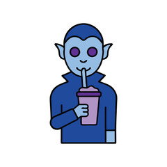 A vampire drinking a protein shake, clipart icon, corrected faces, sharp fangs, loosely cropped, modern undead,