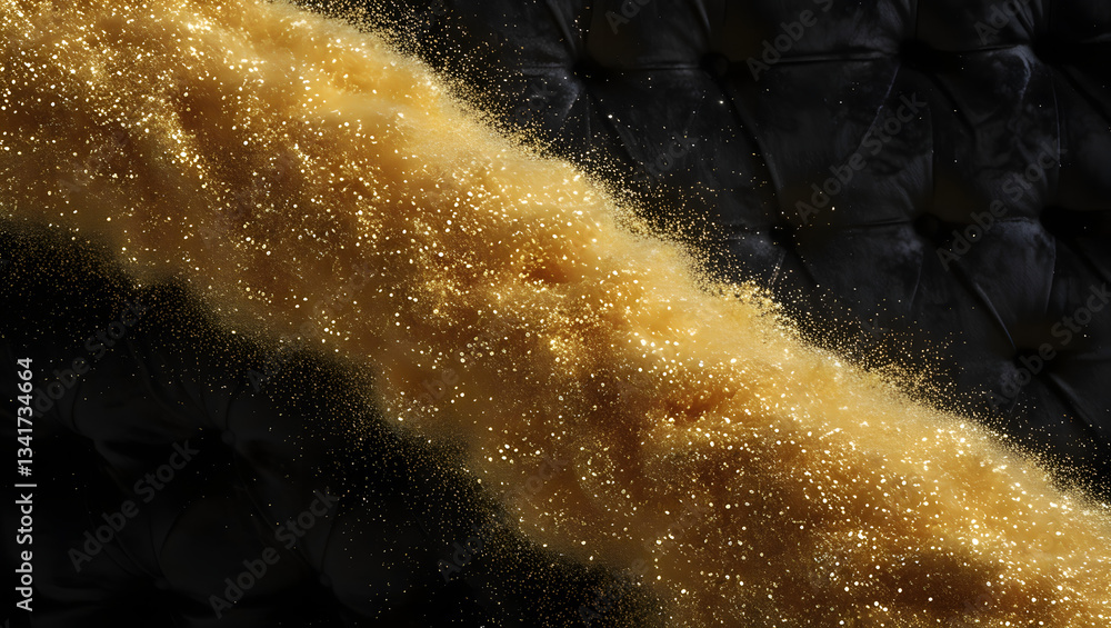 Poster golden cascade: an abstract composition of sparkling golden granules cascading over a textured black